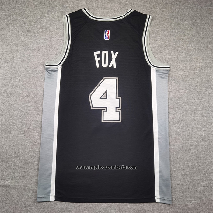 Camiseta San Antonio Spurs DeAaron Fox NO 4 Icon 2024-25 Negro